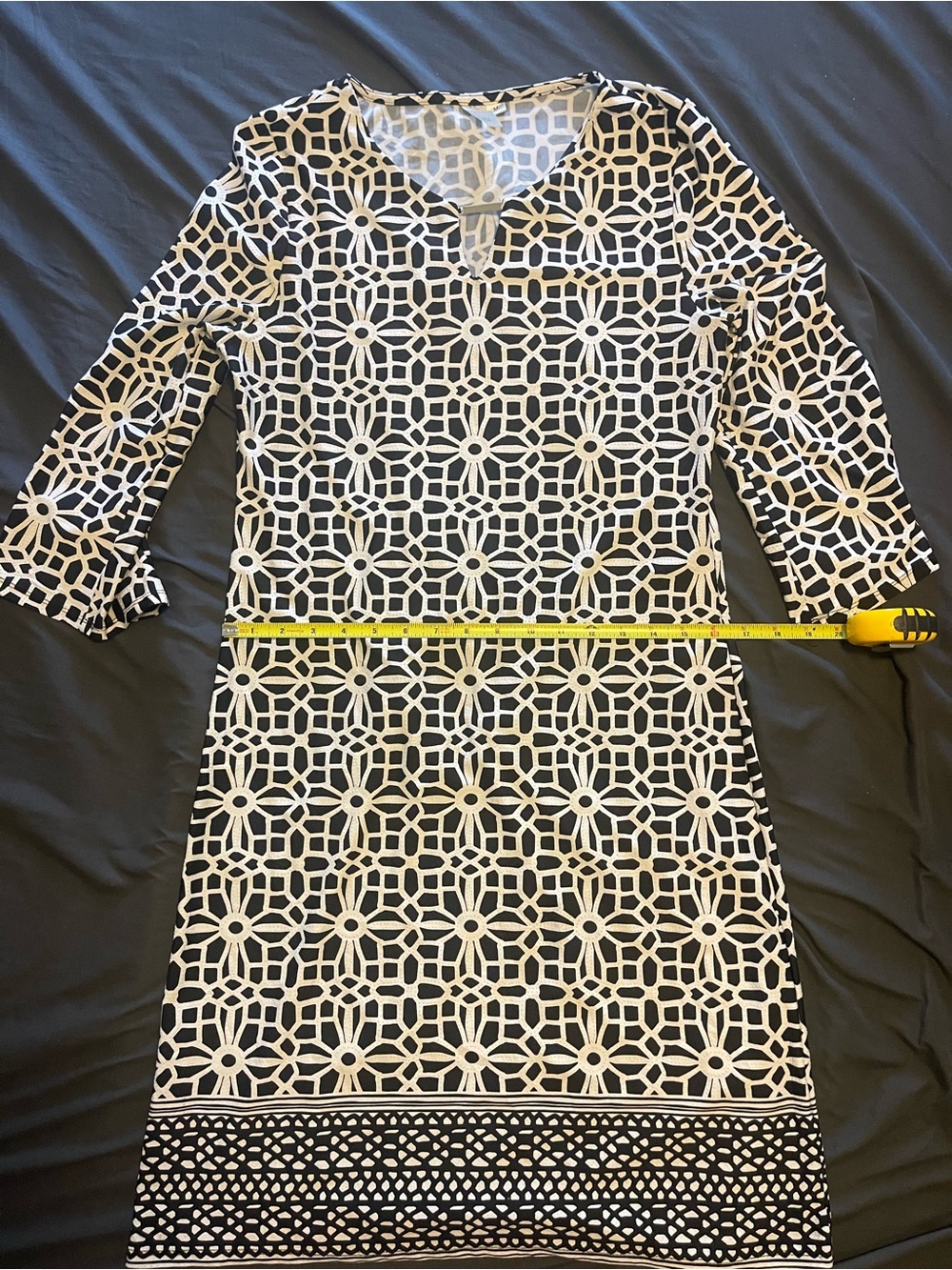 Tacera Black and White Geometric Midi Dress